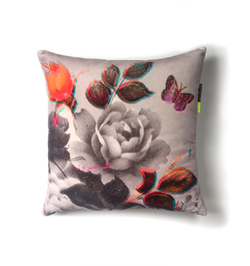 Roses Grey With Pink Butterfly | Velvet Cushion - Rana Salam SHOP