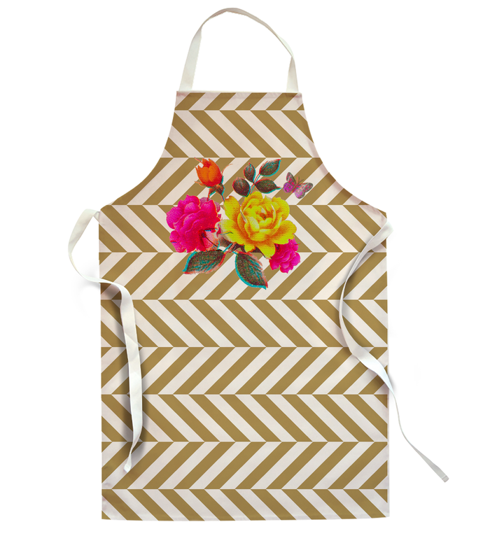 Flowers With Gold Zigzags | Apron - Rana Salam SHOP