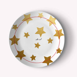 Starry designed plate with the word midday stars centered and written in Arabic 