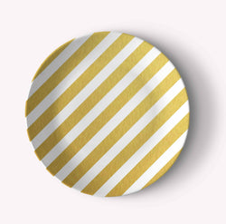 gold and white striped plate
