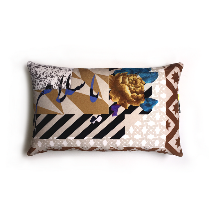  terrazzo tiles, bougainvillea flowers, rattan, marble, velvet cushion, decorative cushion, Beirut, Arabic calligraphy, throw pillow 