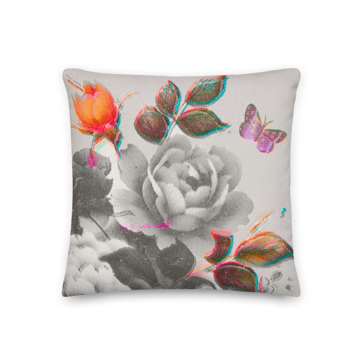 Roses Grey With Pink Butterfly | Cotton Cushion - Rana Salam SHOP