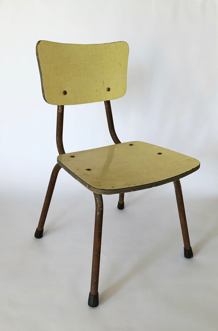Retro, pale yellow school chairs, vintage, interior design
